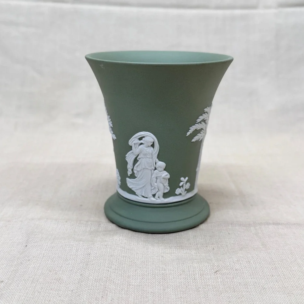 Wedgwood‎ Sage Green Jasperware Small Flared Vase Neoclassical Made in England